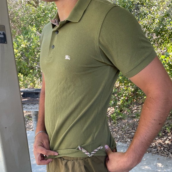 BURBERRY LONDON NOVA PLAID CHECK EN POLO SHIRT SLIM FIT SOLDIER GREEN ARMY OLIVE - Picture 15 of 16